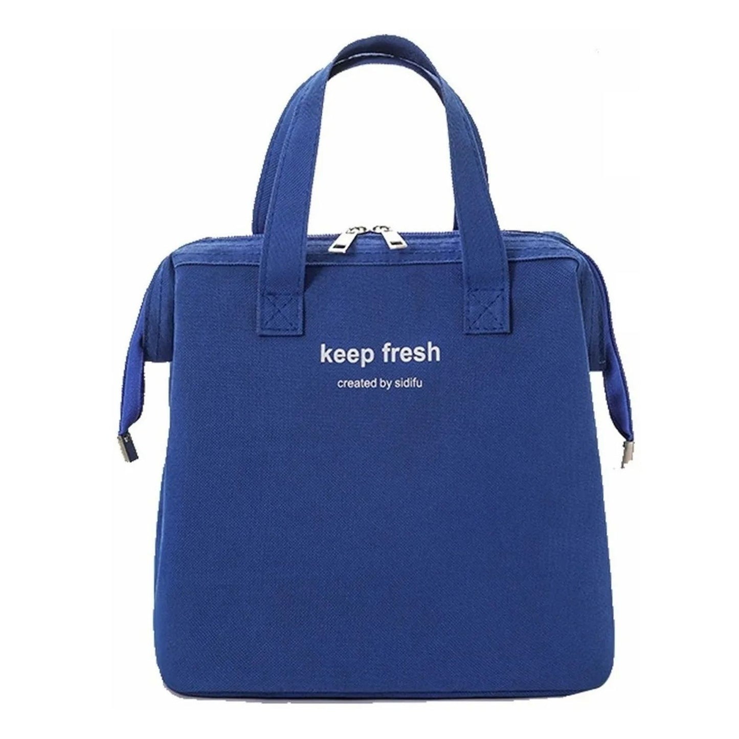 Insulated Lunch Bag Solid Color Oxford Cloth Waterproof Metal Zipper Portable Lunchbox for Commuting Royalblue V1294-YM0512-3118220275811