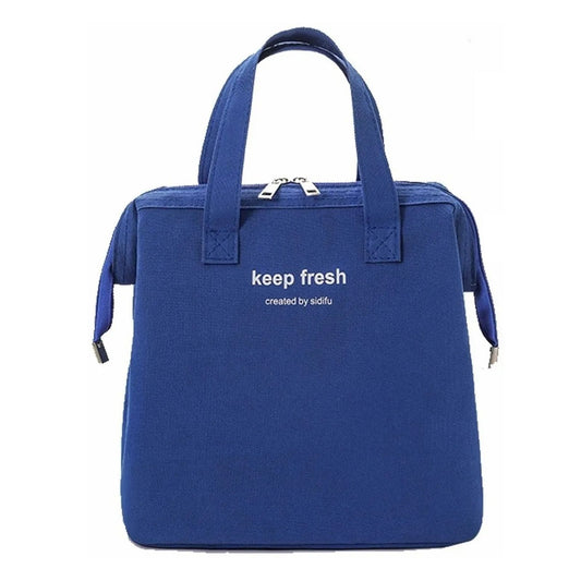 Insulated Lunch Bag Solid Color Oxford Cloth Waterproof Metal Zipper Portable Lunchbox for Commuting Royalblue V1294-YM0512-3118220275811