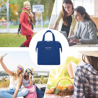 Insulated Lunch Bag Solid Color Oxford Cloth Waterproof Metal Zipper Portable Lunchbox for Commuting Royalblue V1294-YM0512-3118220275811