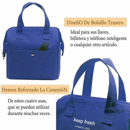 Insulated Lunch Bag Solid Color Oxford Cloth Waterproof Metal Zipper Portable Lunchbox for Commuting Royalblue V1294-YM0512-3118220275811