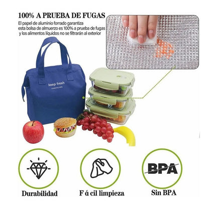 Insulated Lunch Bag Solid Color Oxford Cloth Waterproof Metal Zipper Portable Lunchbox for Commuting Royalblue V1294-YM0512-3118220275811
