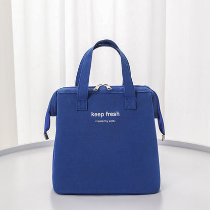 Insulated Lunch Bag Solid Color Oxford Cloth Waterproof Metal Zipper Portable Lunchbox for Commuting Royalblue V1294-YM0512-3118220275811