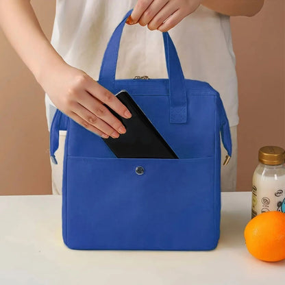 Insulated Lunch Bag Solid Color Oxford Cloth Waterproof Metal Zipper Portable Lunchbox for Commuting Royalblue V1294-YM0512-3118220275811