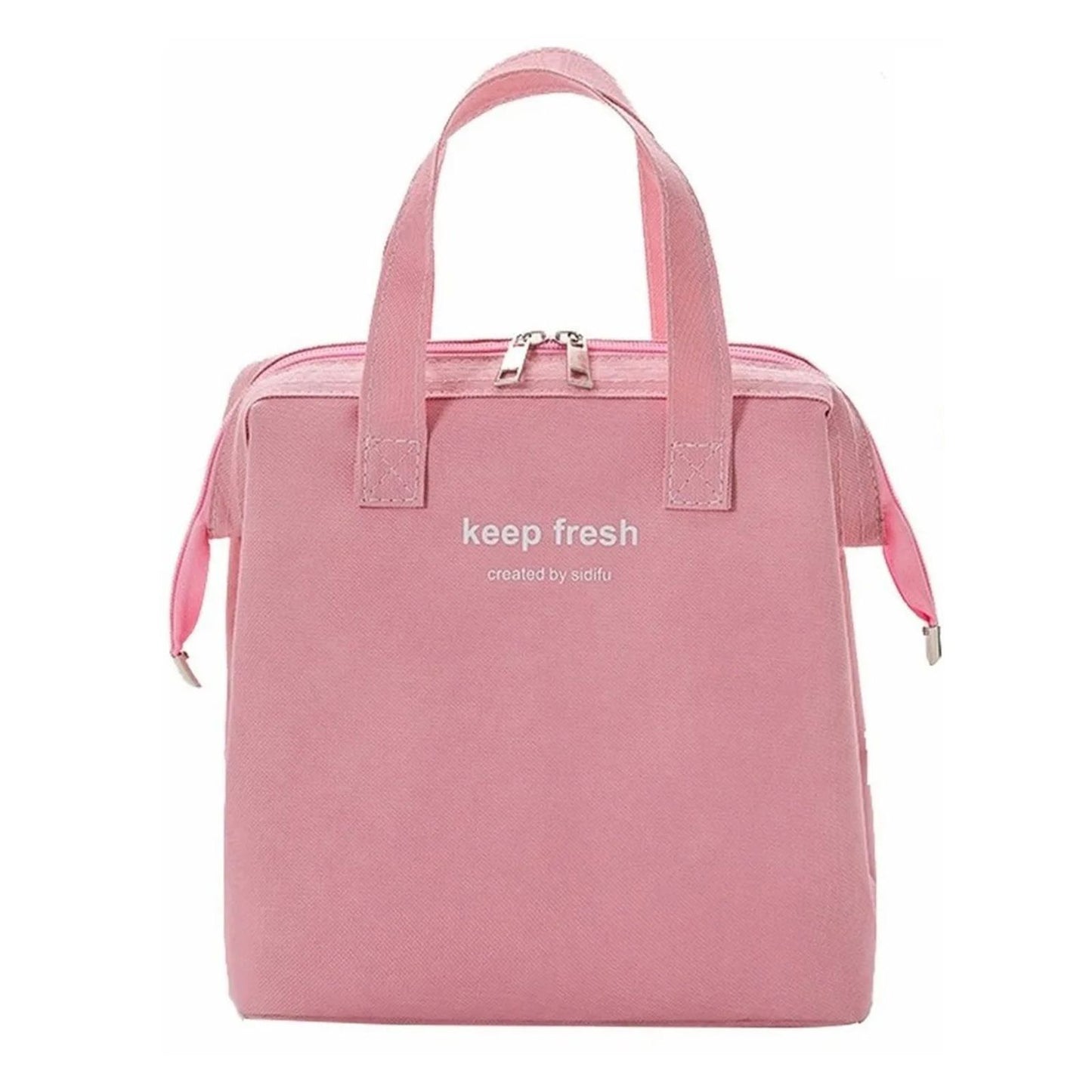 Insulated Lunch Bag Solid Color Oxford Cloth Waterproof Metal Zipper Portable Lunchbox for Commuting Pink V1294-YM0512-3118220275812