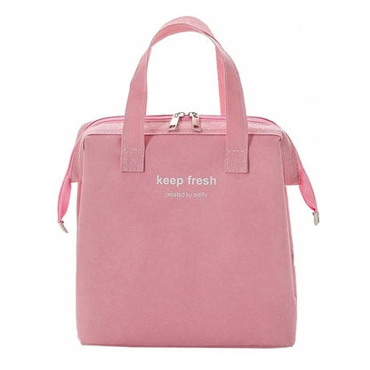 Insulated Lunch Bag Solid Color Oxford Cloth Waterproof Metal Zipper Portable Lunchbox for Commuting Pink V1294-YM0512-3118220275812