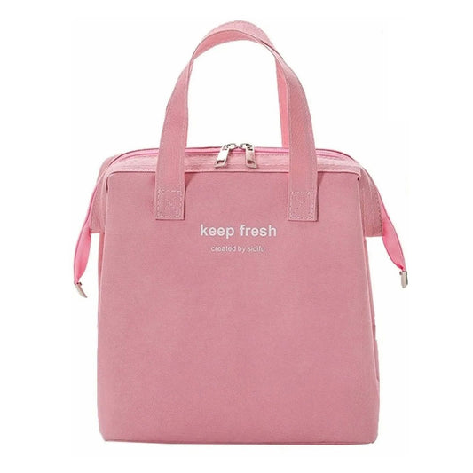 Insulated Lunch Bag Solid Color Oxford Cloth Waterproof Metal Zipper Portable Lunchbox for Commuting Pink V1294-YM0512-3118220275812
