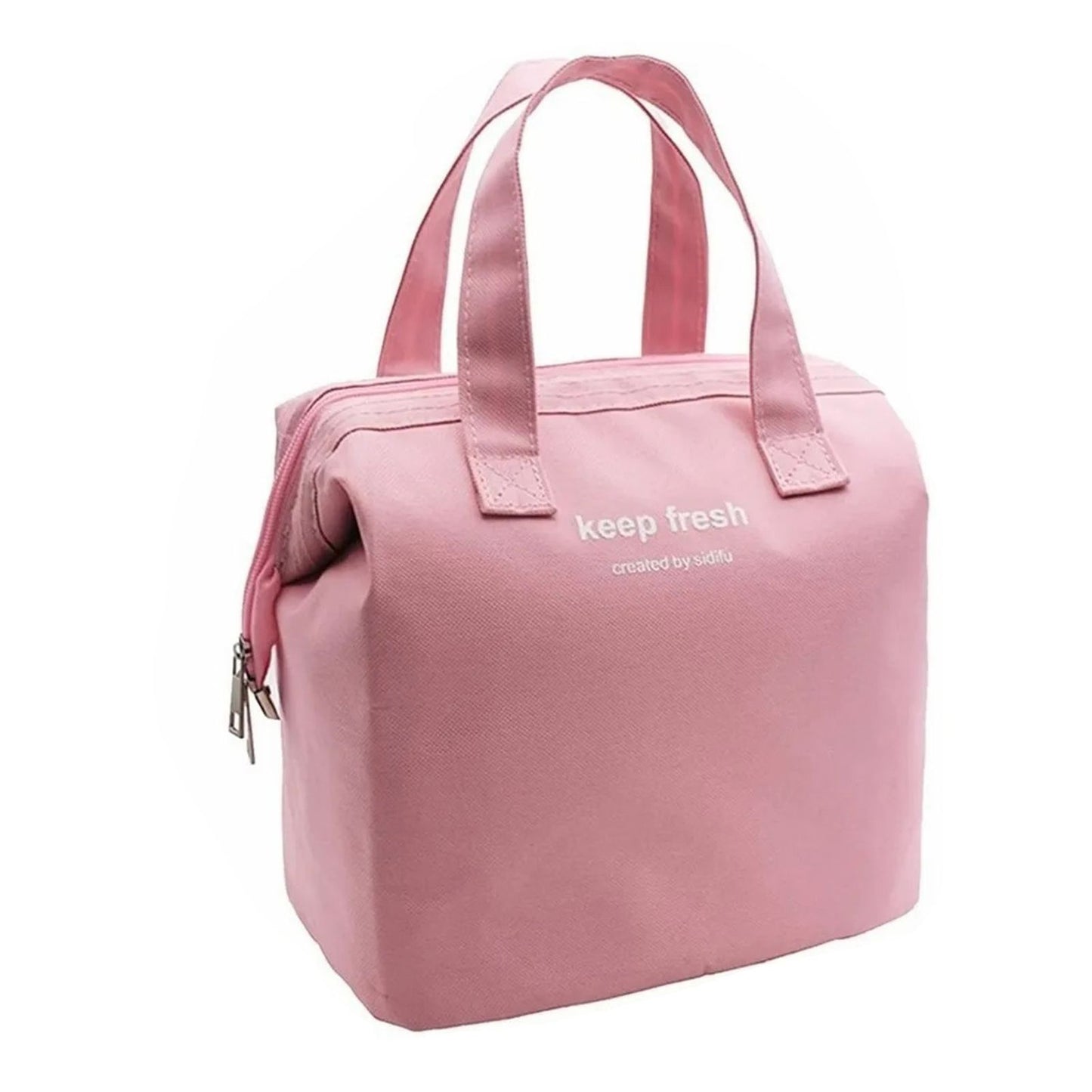 Insulated Lunch Bag Solid Color Oxford Cloth Waterproof Metal Zipper Portable Lunchbox for Commuting Pink V1294-YM0512-3118220275812