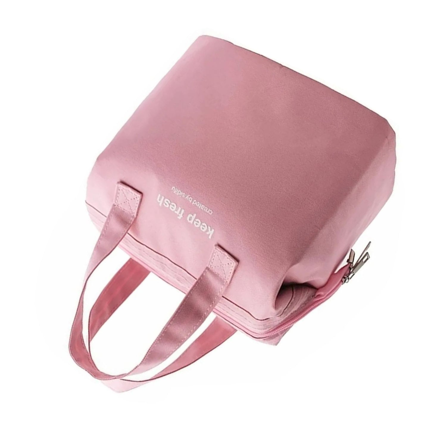Insulated Lunch Bag Solid Color Oxford Cloth Waterproof Metal Zipper Portable Lunchbox for Commuting Pink V1294-YM0512-3118220275812