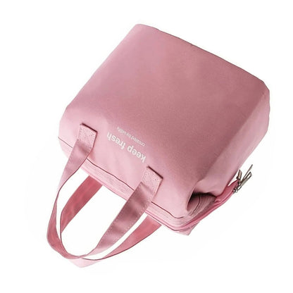 Insulated Lunch Bag Solid Color Oxford Cloth Waterproof Metal Zipper Portable Lunchbox for Commuting Pink V1294-YM0512-3118220275812