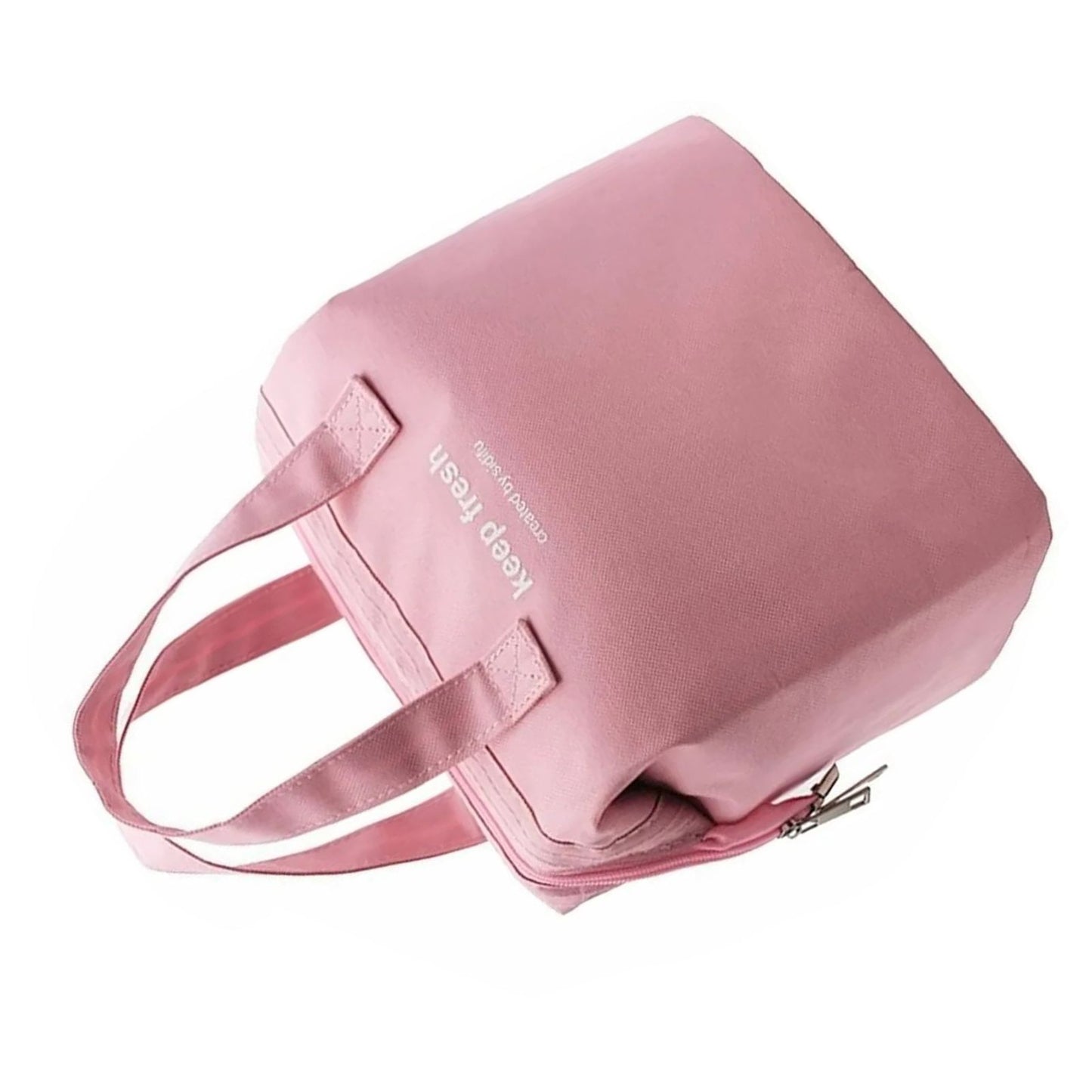 Insulated Lunch Bag Solid Color Oxford Cloth Waterproof Metal Zipper Portable Lunchbox for Commuting Pink V1294-YM0512-3118220275812