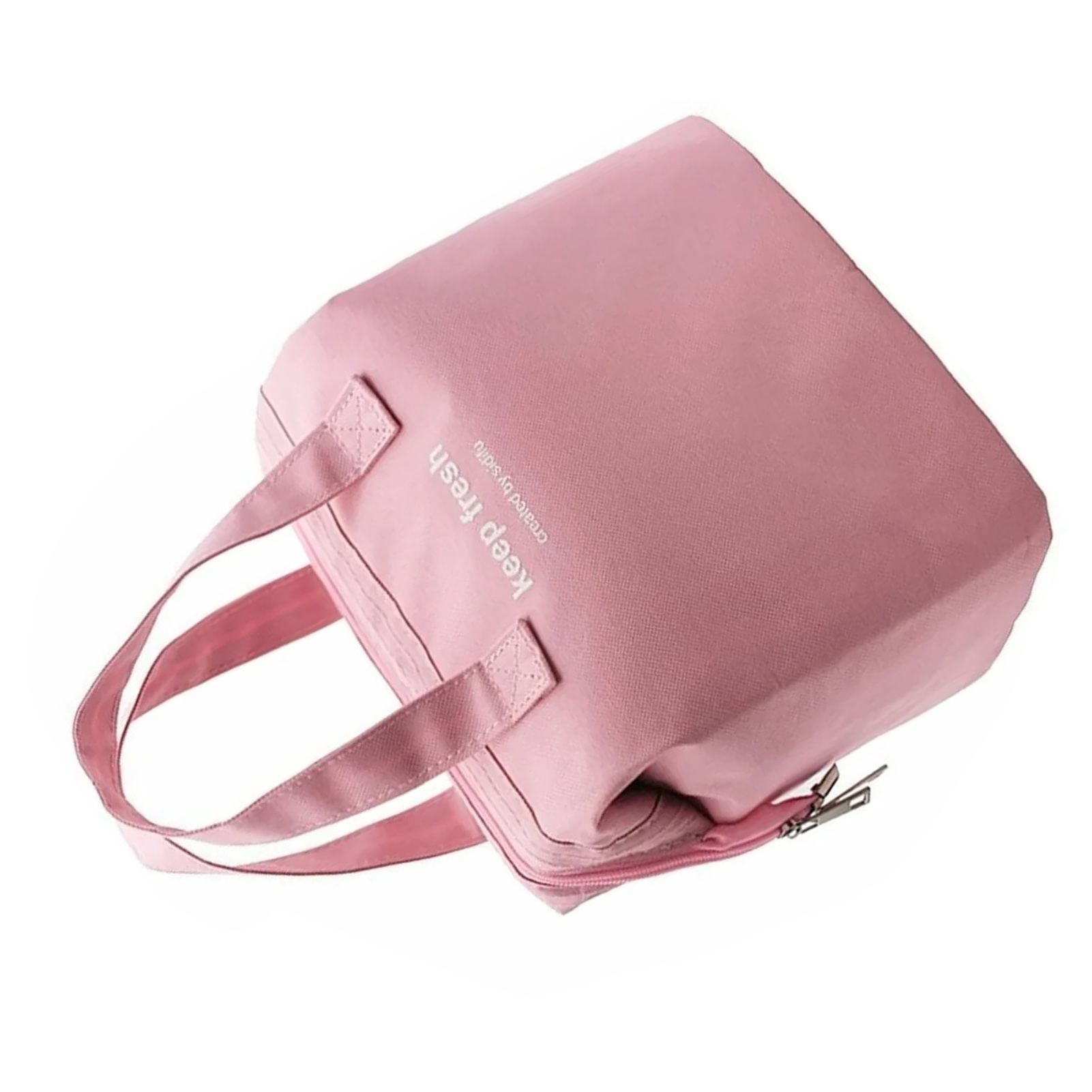 Insulated Lunch Bag Solid Color Oxford Cloth Waterproof Metal Zipper Portable Lunchbox for Commuting Pink V1294-YM0512-3118220275812