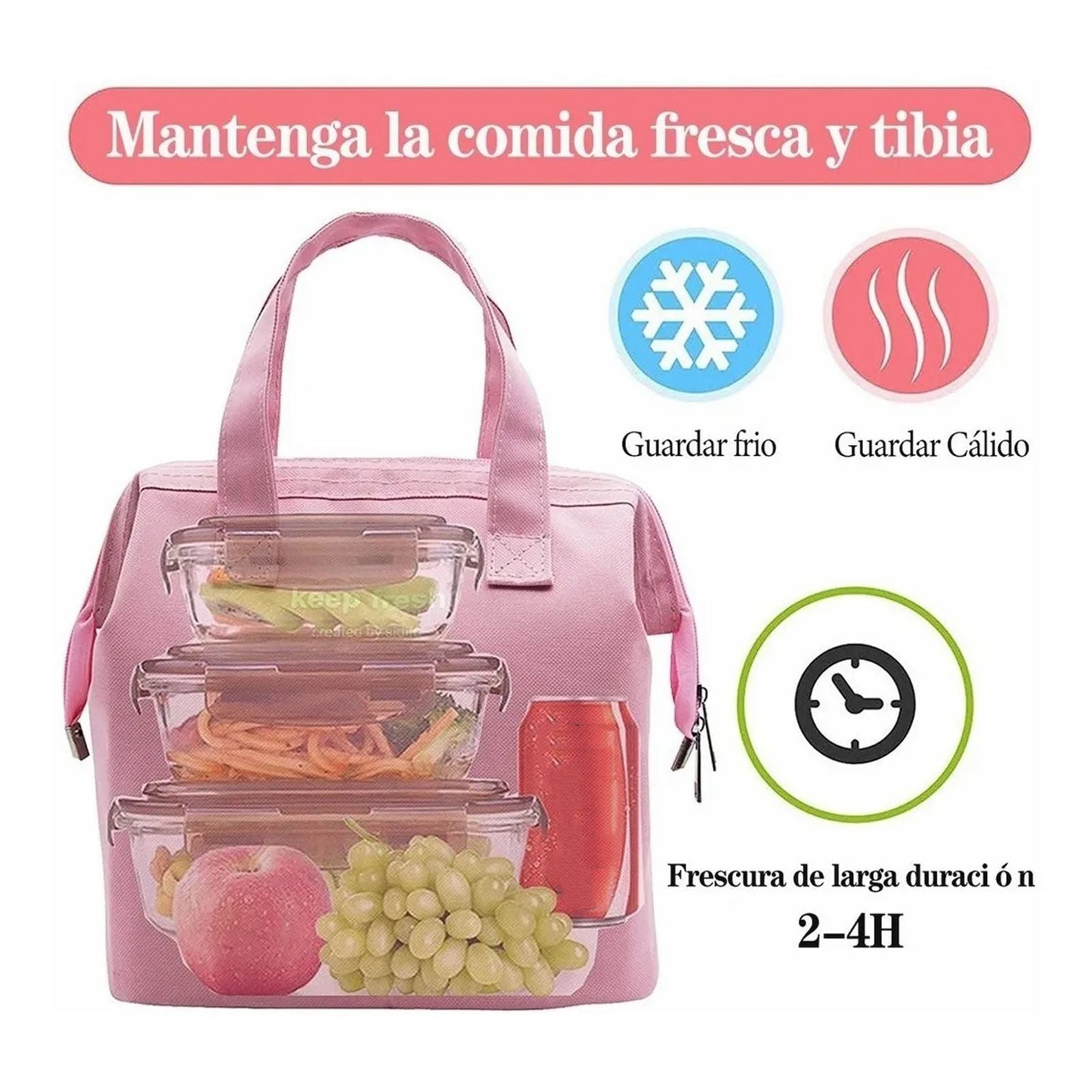 Insulated Lunch Bag Solid Color Oxford Cloth Waterproof Metal Zipper Portable Lunchbox for Commuting Pink V1294-YM0512-3118220275812