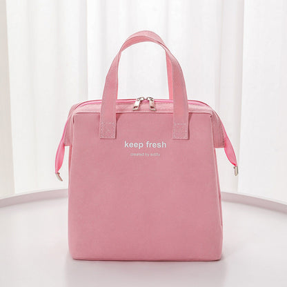 Insulated Lunch Bag Solid Color Oxford Cloth Waterproof Metal Zipper Portable Lunchbox for Commuting Pink V1294-YM0512-3118220275812