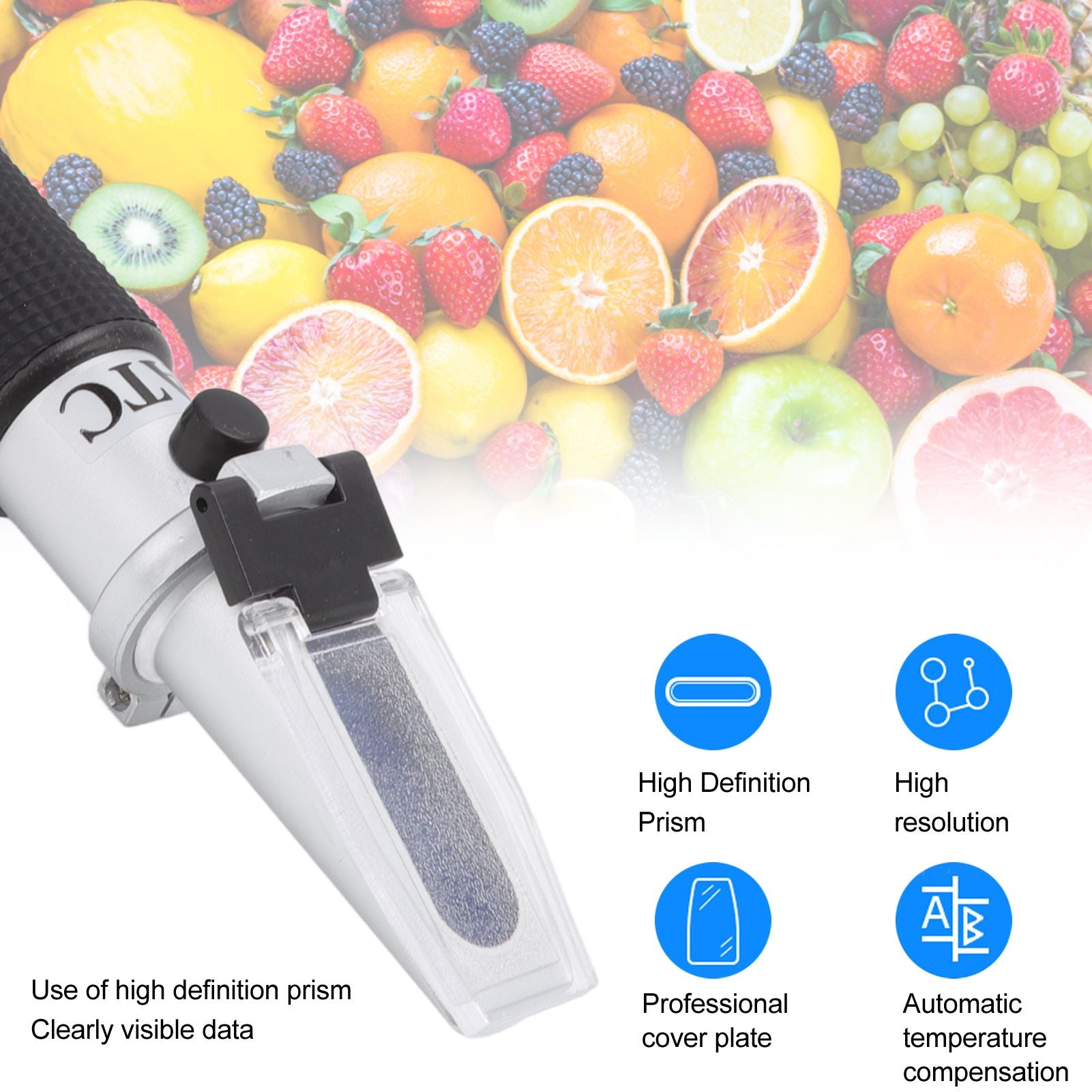 Brix Refractometer 3 in 1 Handheld Measure Sugar Content in Grape Wine Juice Alcohol Meter with ATC for V1294-YM0512-3118220276511