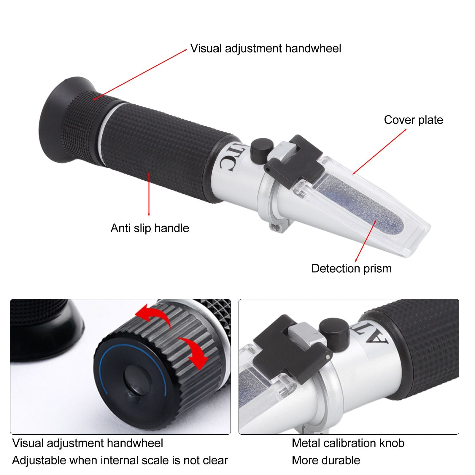 Brix Refractometer 3 in 1 Handheld Measure Sugar Content in Grape Wine Juice Alcohol Meter with ATC for V1294-YM0512-3118220276511