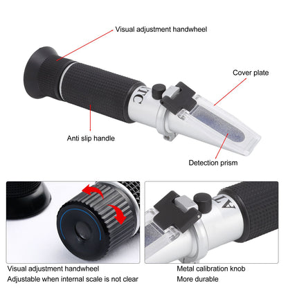 Brix Refractometer 3 in 1 Handheld Measure Sugar Content in Grape Wine Juice Alcohol Meter with ATC for V1294-YM0512-3118220276511