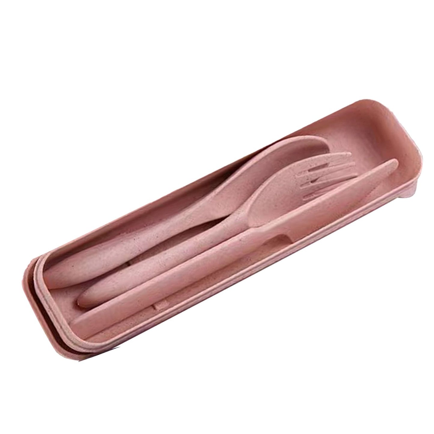 Wheat Straw Cutlery Set Modern Portable Fork Spoon Knife Tableware with Box for Office School Picnic Pink V1294-YM0512-3118220277311