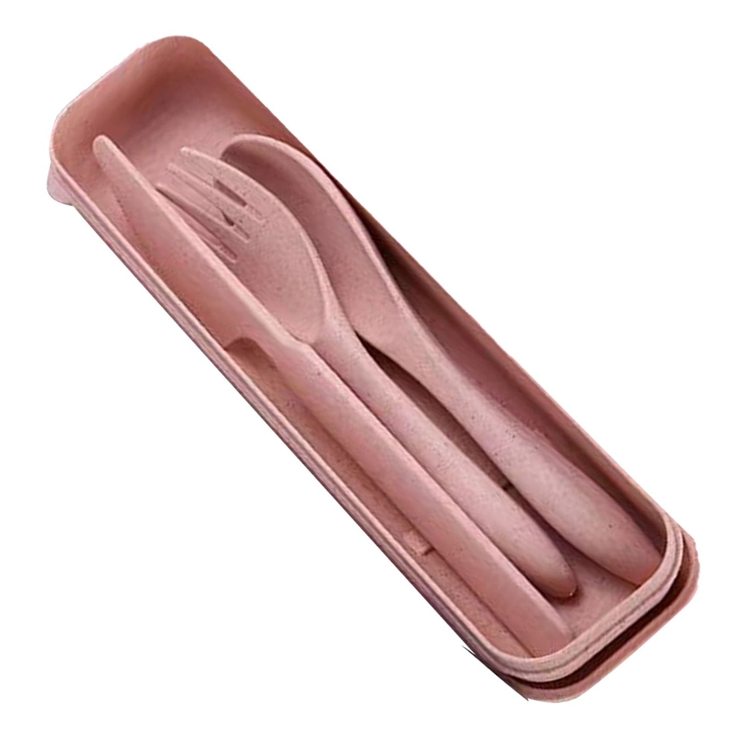 Wheat Straw Cutlery Set Modern Portable Fork Spoon Knife Tableware with Box for Office School Picnic Pink V1294-YM0512-3118220277311