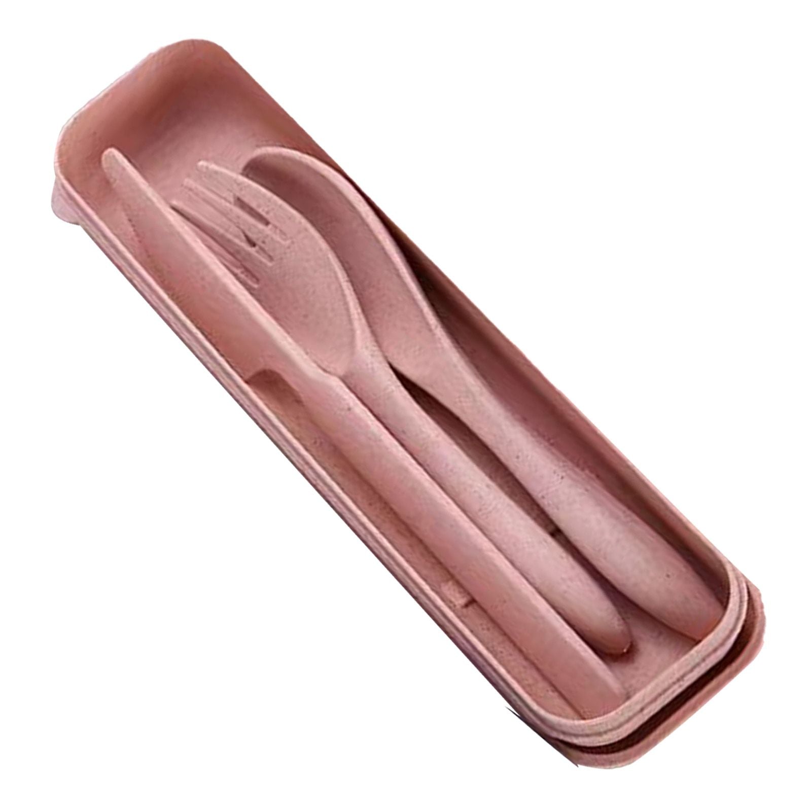 Wheat Straw Cutlery Set Modern Portable Fork Spoon Knife Tableware with Box for Office School Picnic Pink V1294-YM0512-3118220277311