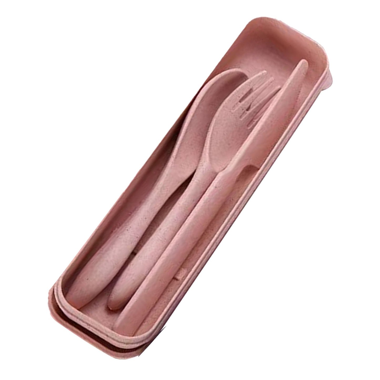 Wheat Straw Cutlery Set Modern Portable Fork Spoon Knife Tableware with Box for Office School Picnic Pink V1294-YM0512-3118220277311