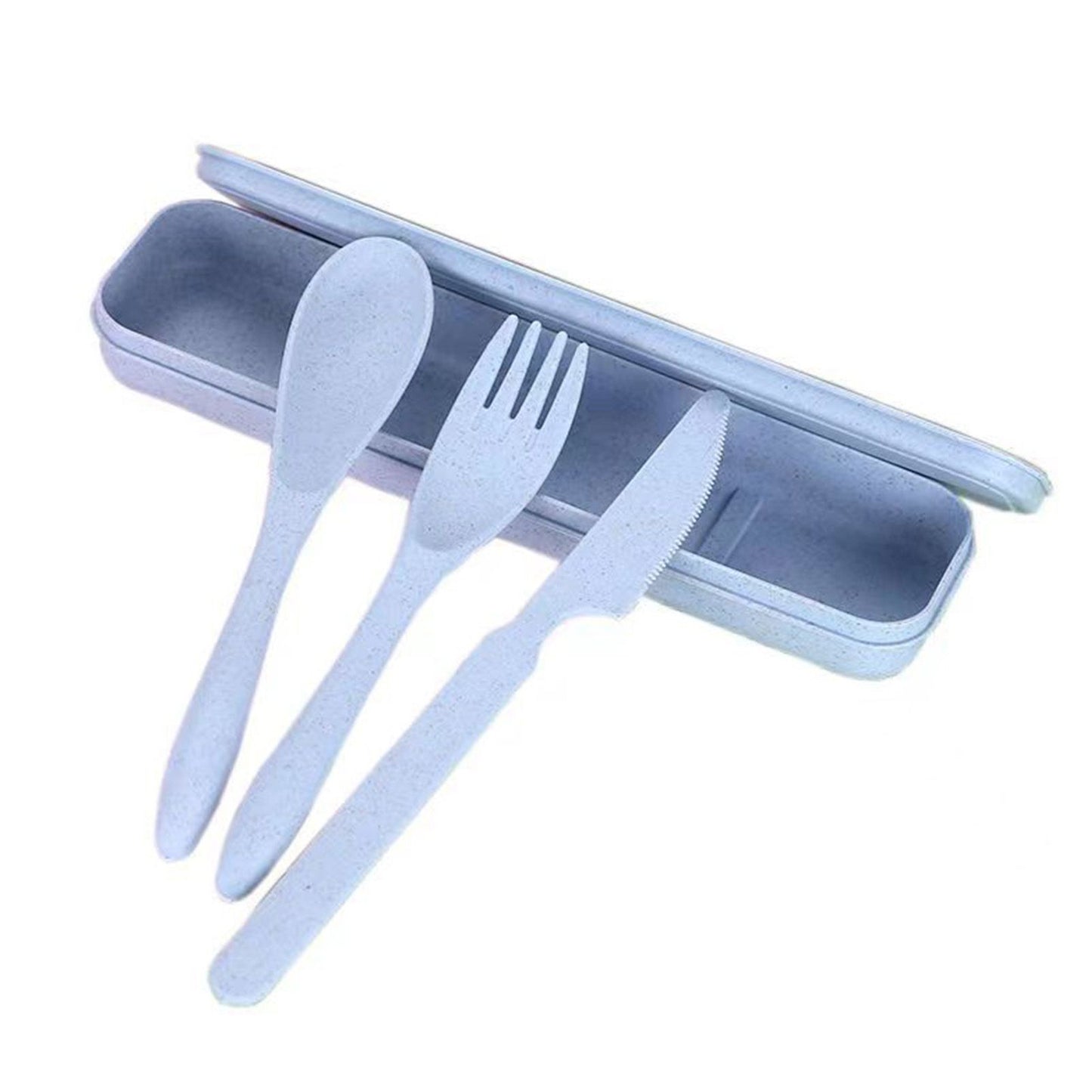 Wheat Straw Cutlery Set Modern Portable Fork Spoon Knife Tableware with Box for Office School Picnic Blue V1294-YM0512-3118220277312