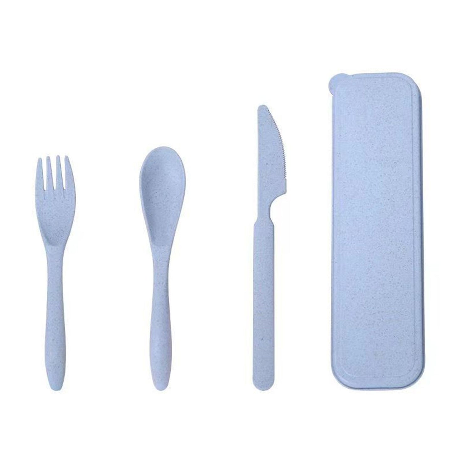 Wheat Straw Cutlery Set Modern Portable Fork Spoon Knife Tableware with Box for Office School Picnic Blue V1294-YM0512-3118220277312