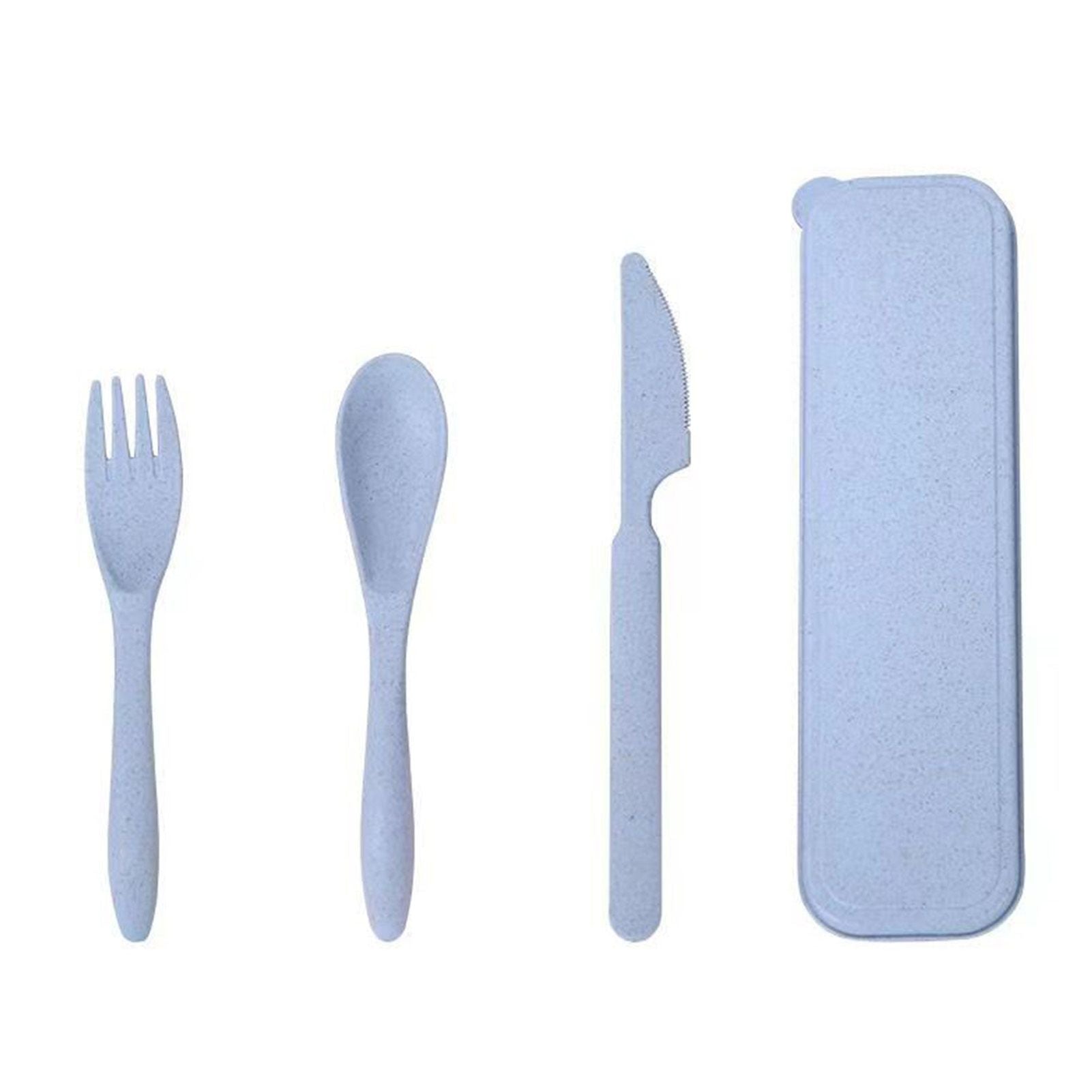 Wheat Straw Cutlery Set Modern Portable Fork Spoon Knife Tableware with Box for Office School Picnic Blue V1294-YM0512-3118220277312
