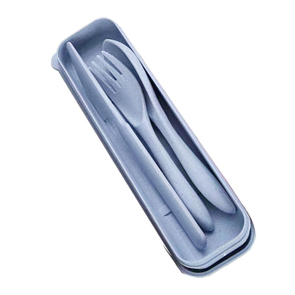 Wheat Straw Cutlery Set Modern Portable Fork Spoon Knife Tableware with Box for Office School Picnic Blue V1294-YM0512-3118220277312