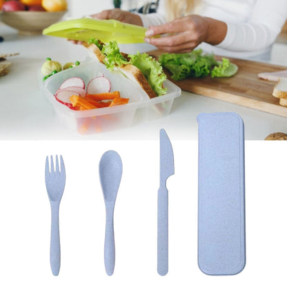 Wheat Straw Cutlery Set Modern Portable Fork Spoon Knife Tableware with Box for Office School Picnic Blue V1294-YM0512-3118220277312
