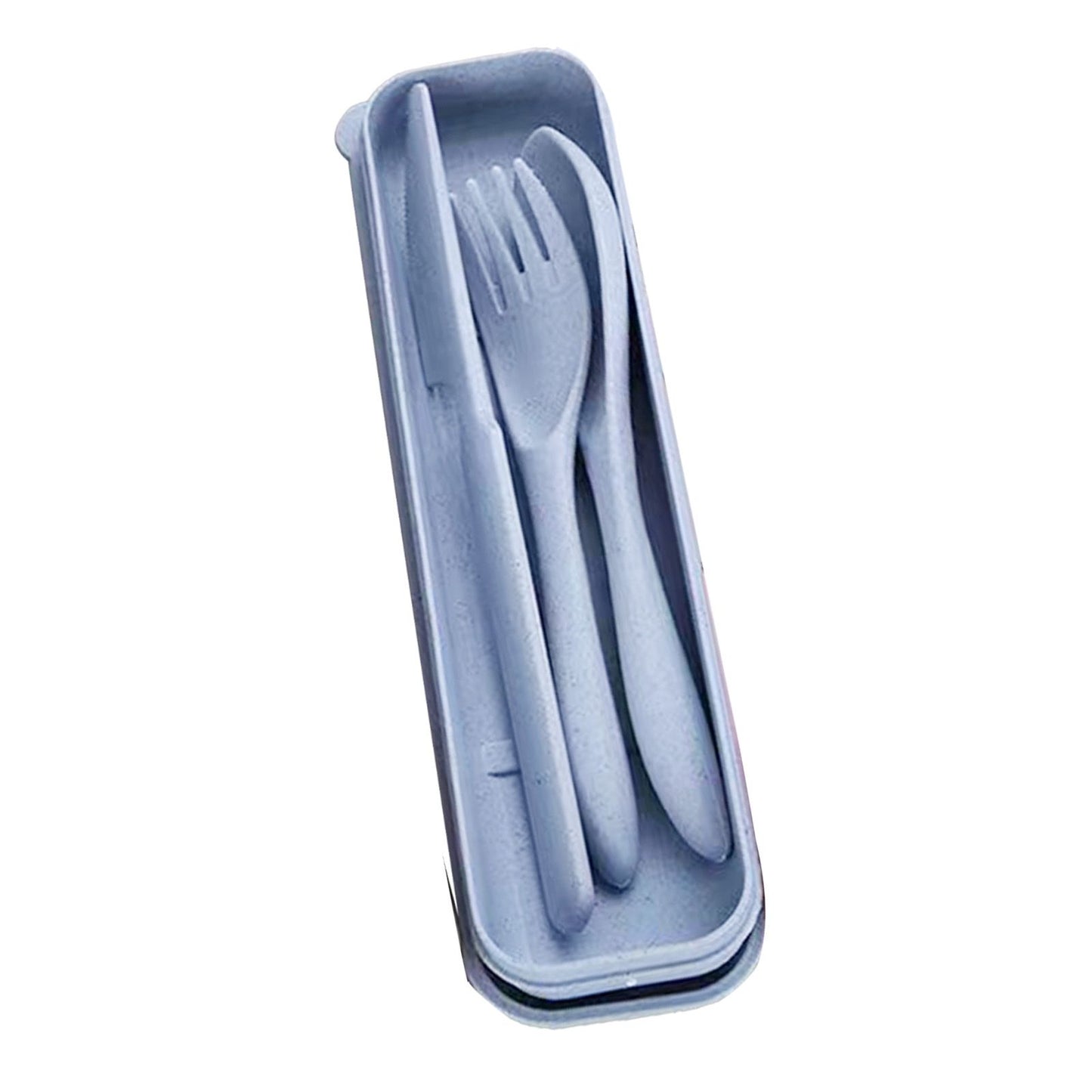 Wheat Straw Cutlery Set Modern Portable Fork Spoon Knife Tableware with Box for Office School Picnic Blue V1294-YM0512-3118220277312