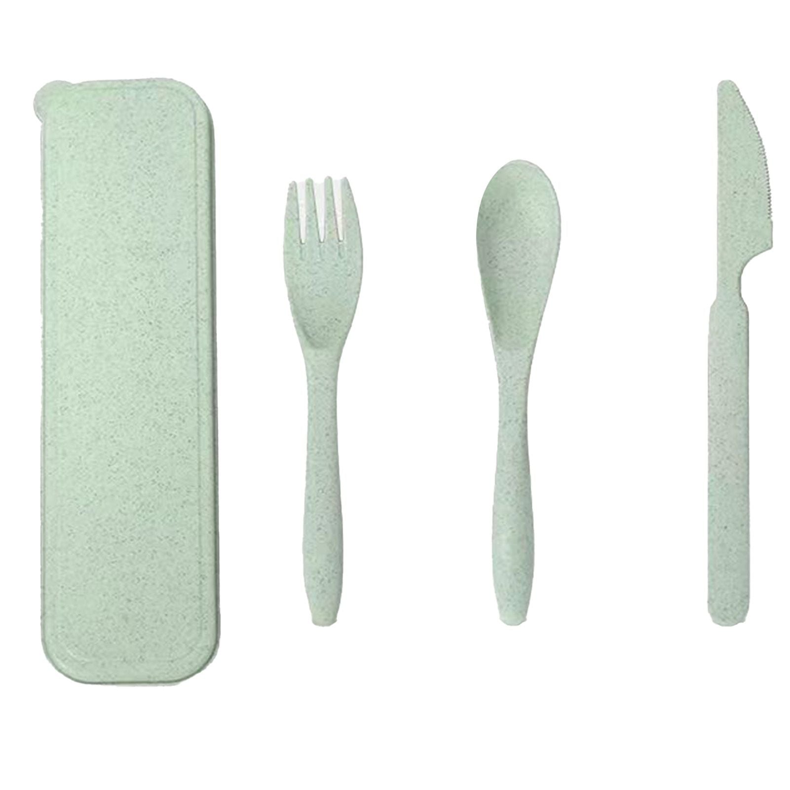 Wheat Straw Cutlery Set Modern Portable Fork Spoon Knife Tableware with Box for Office School Picnic Green V1294-YM0512-3118220277313