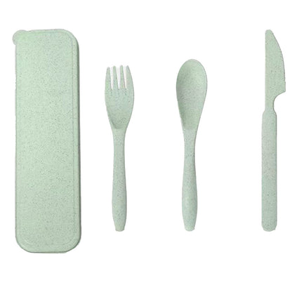 Wheat Straw Cutlery Set Modern Portable Fork Spoon Knife Tableware with Box for Office School Picnic Green V1294-YM0512-3118220277313