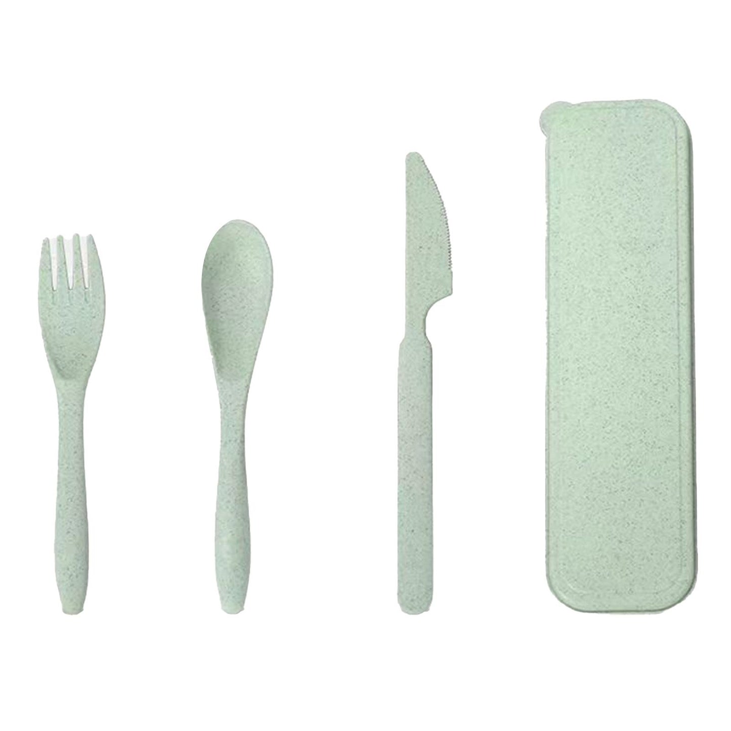 Wheat Straw Cutlery Set Modern Portable Fork Spoon Knife Tableware with Box for Office School Picnic Green V1294-YM0512-3118220277313