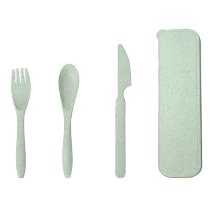 Wheat Straw Cutlery Set Modern Portable Fork Spoon Knife Tableware with Box for Office School Picnic Green V1294-YM0512-3118220277313
