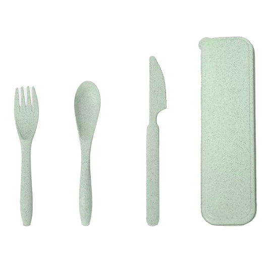 Wheat Straw Cutlery Set Modern Portable Fork Spoon Knife Tableware with Box for Office School Picnic Green V1294-YM0512-3118220277313