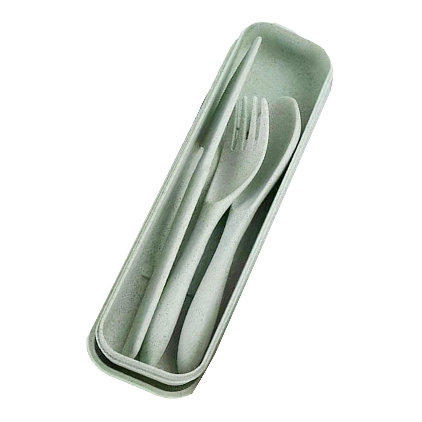 Wheat Straw Cutlery Set Modern Portable Fork Spoon Knife Tableware with Box for Office School Picnic Green V1294-YM0512-3118220277313