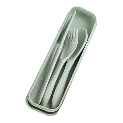 Wheat Straw Cutlery Set Modern Portable Fork Spoon Knife Tableware with Box for Office School Picnic Green V1294-YM0512-3118220277313