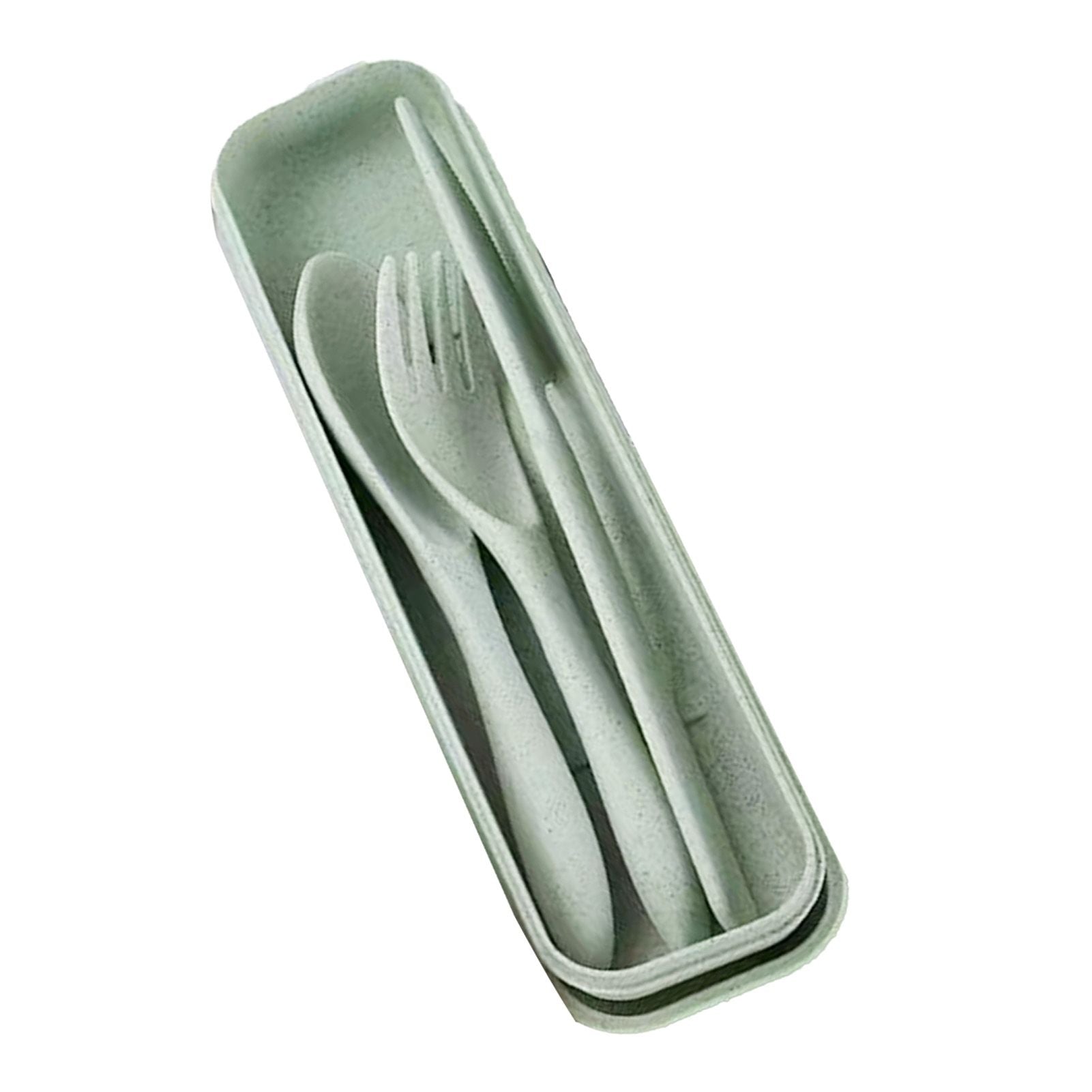 Wheat Straw Cutlery Set Modern Portable Fork Spoon Knife Tableware with Box for Office School Picnic Green V1294-YM0512-3118220277313