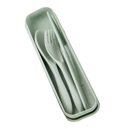 Wheat Straw Cutlery Set Modern Portable Fork Spoon Knife Tableware with Box for Office School Picnic Green V1294-YM0512-3118220277313