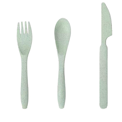 Wheat Straw Cutlery Set Modern Portable Fork Spoon Knife Tableware with Box for Office School Picnic Green V1294-YM0512-3118220277313