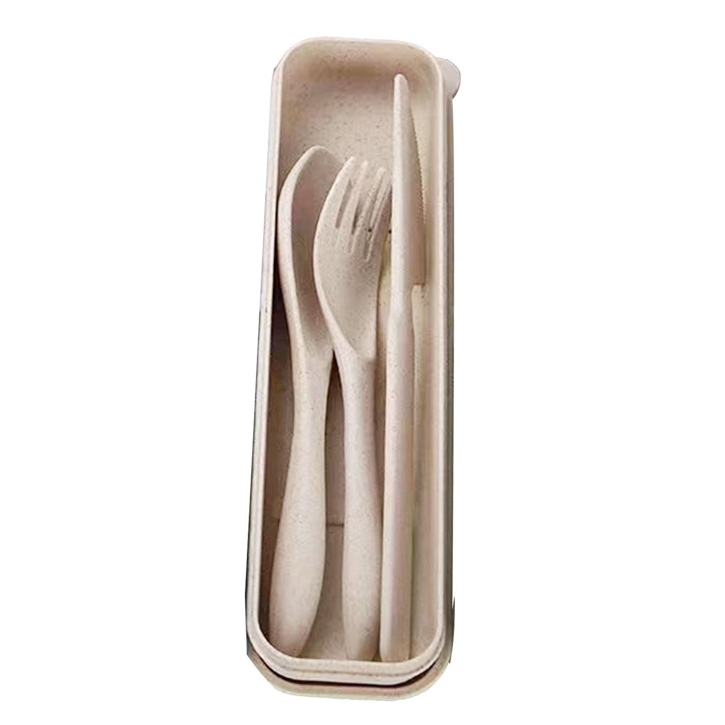 Wheat Straw Cutlery Set Modern Portable Fork Spoon Knife Tableware with Box for Office School Picnic Beige V1294-YM0512-3118220277314