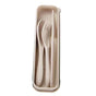 Wheat Straw Cutlery Set Modern Portable Fork Spoon Knife Tableware with Box for Office School Picnic Beige V1294-YM0512-3118220277314