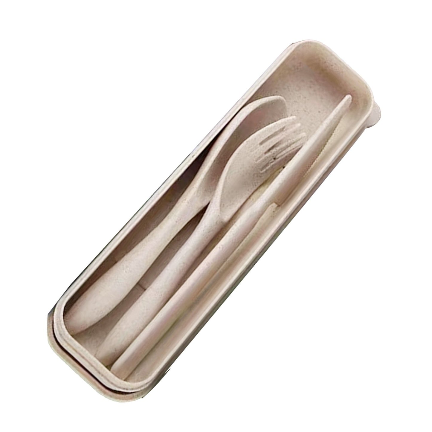 Wheat Straw Cutlery Set Modern Portable Fork Spoon Knife Tableware with Box for Office School Picnic Beige V1294-YM0512-3118220277314