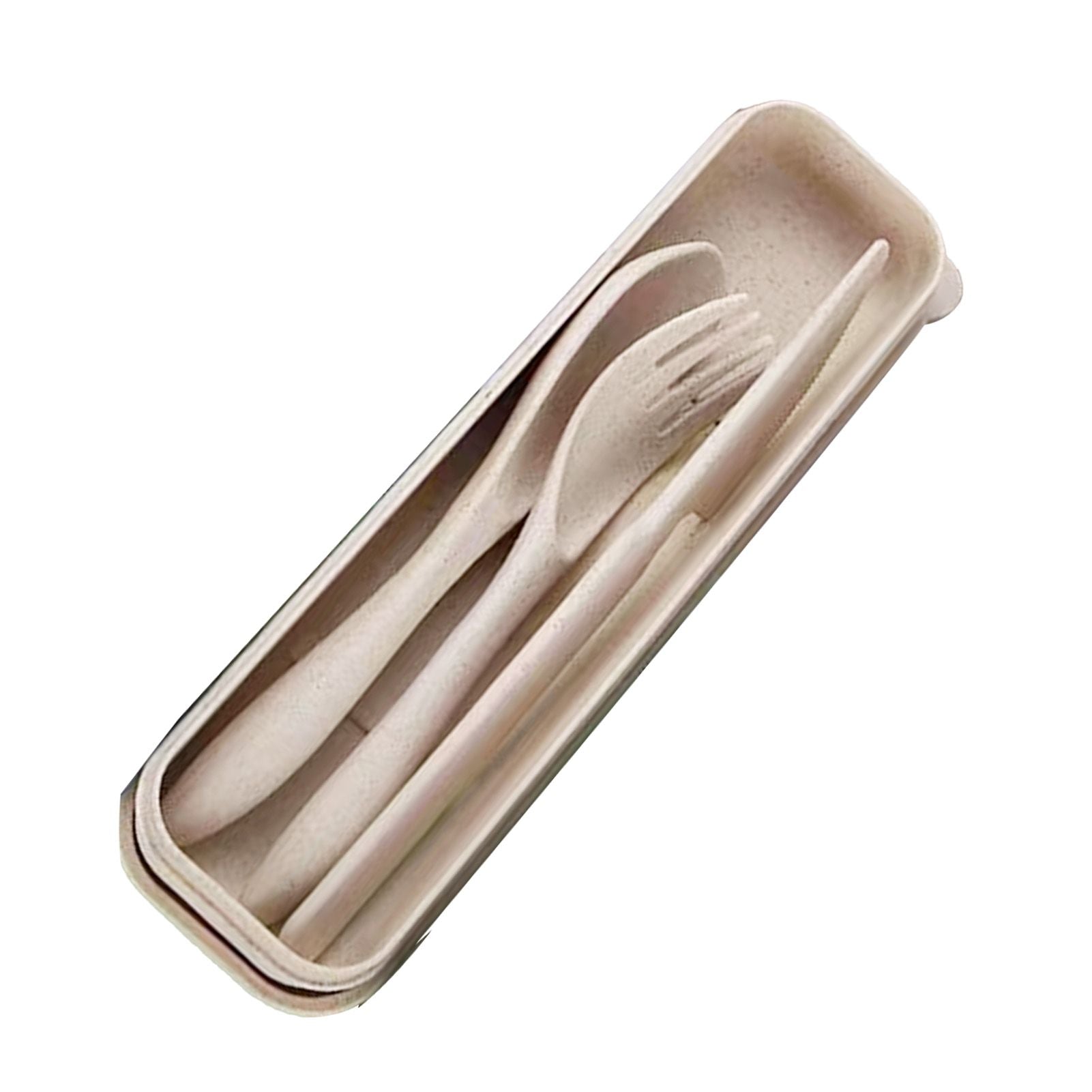 Wheat Straw Cutlery Set Modern Portable Fork Spoon Knife Tableware with Box for Office School Picnic Beige V1294-YM0512-3118220277314