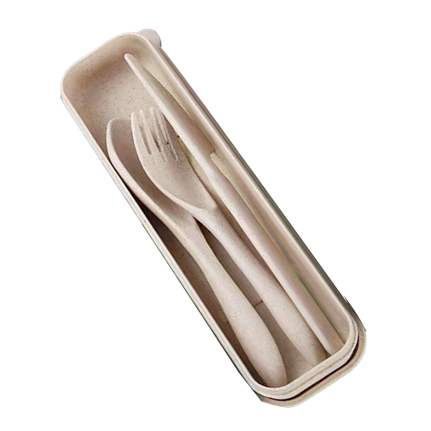 Wheat Straw Cutlery Set Modern Portable Fork Spoon Knife Tableware with Box for Office School Picnic Beige V1294-YM0512-3118220277314