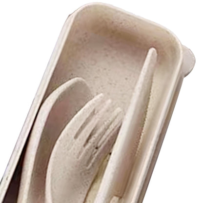 Wheat Straw Cutlery Set Modern Portable Fork Spoon Knife Tableware with Box for Office School Picnic Beige V1294-YM0512-3118220277314
