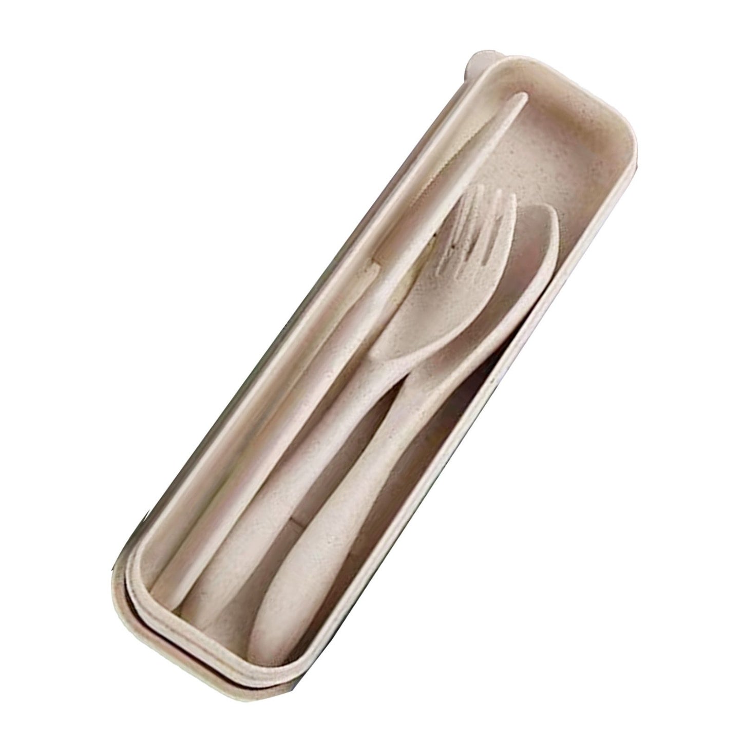 Wheat Straw Cutlery Set Modern Portable Fork Spoon Knife Tableware with Box for Office School Picnic Beige V1294-YM0512-3118220277314