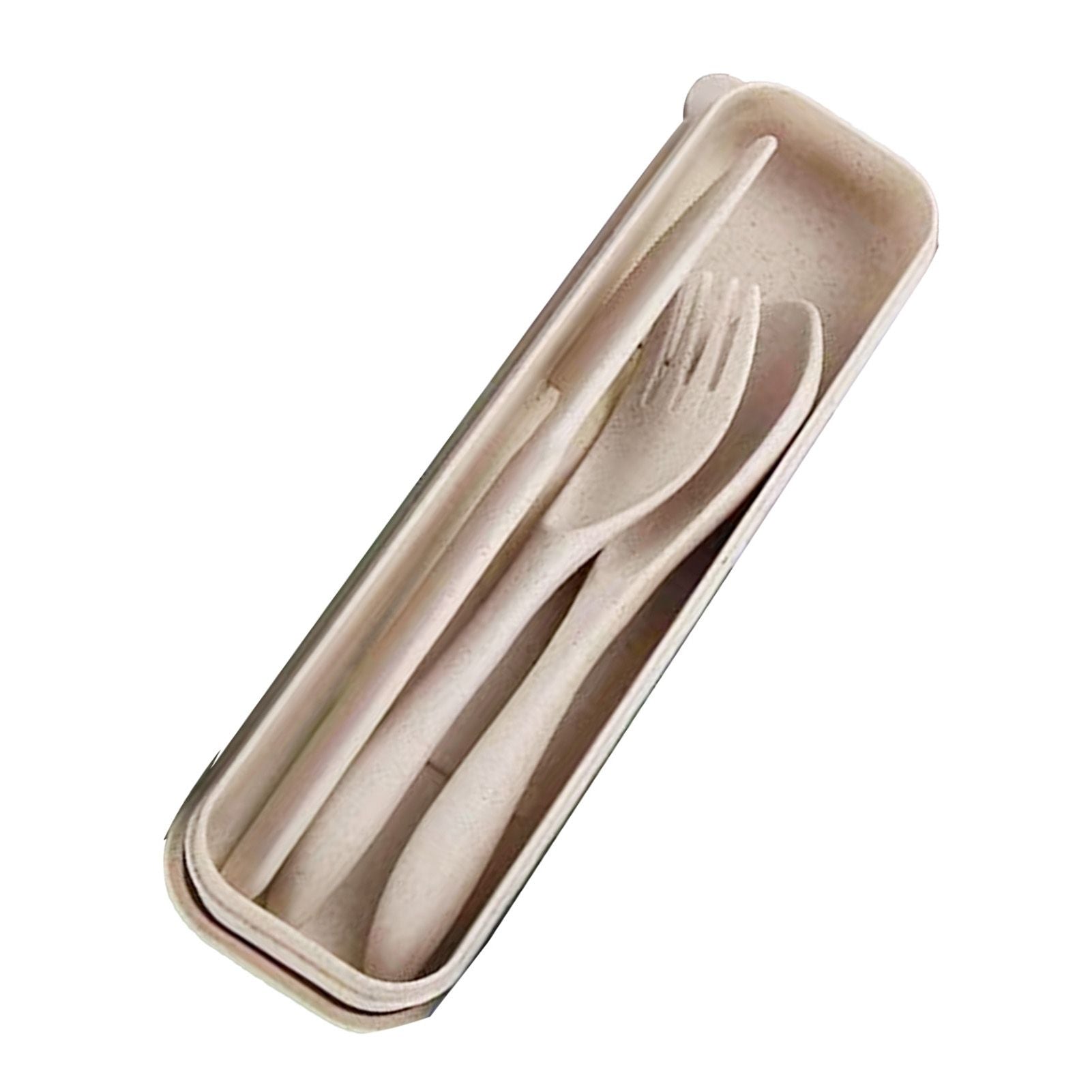 Wheat Straw Cutlery Set Modern Portable Fork Spoon Knife Tableware with Box for Office School Picnic Beige V1294-YM0512-3118220277314