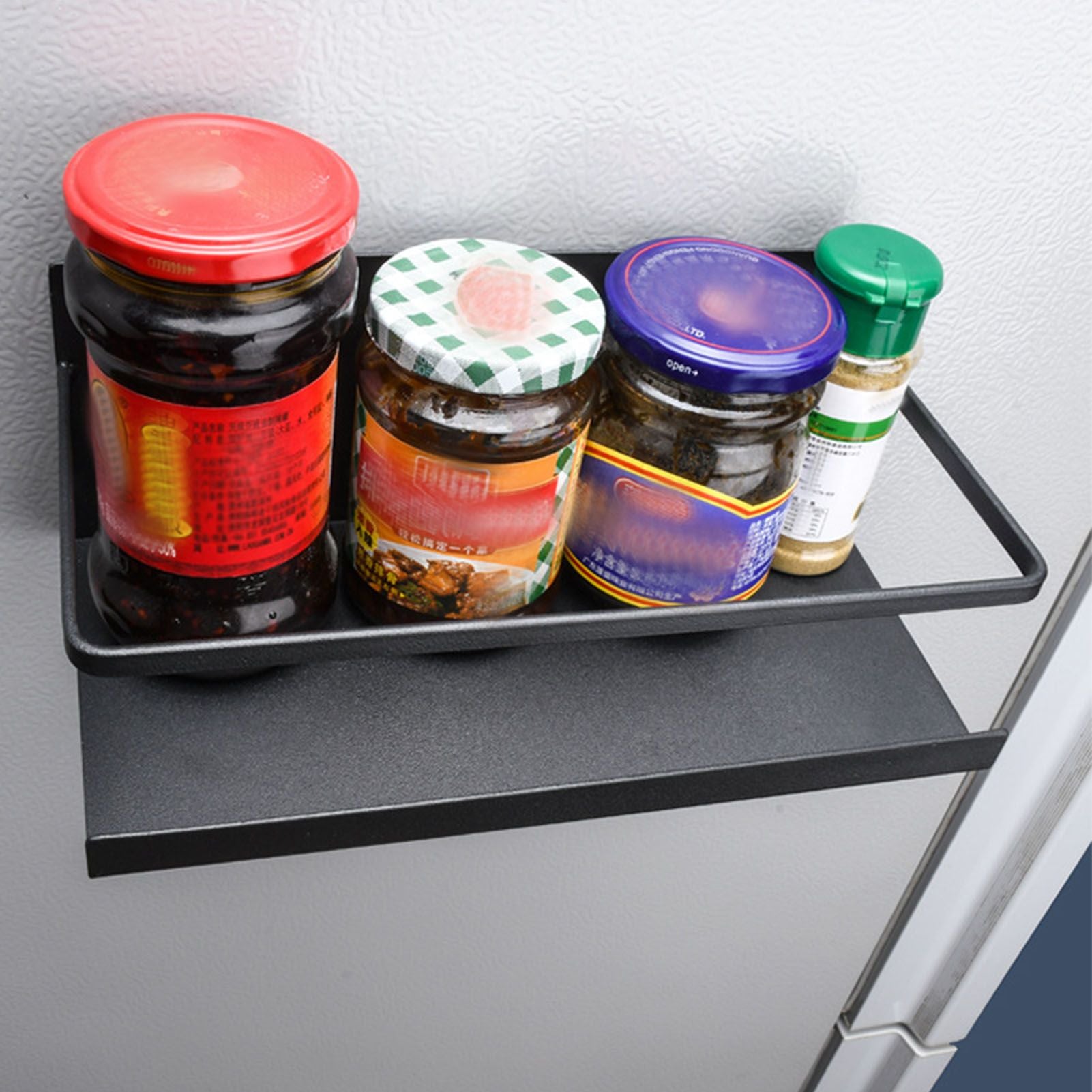 2pcs Magnetic Spice Rack Refrigerator Storage Rack Multi Function Kitchen Storage Shelves Rack Black V1294-YM0512-3118220281911