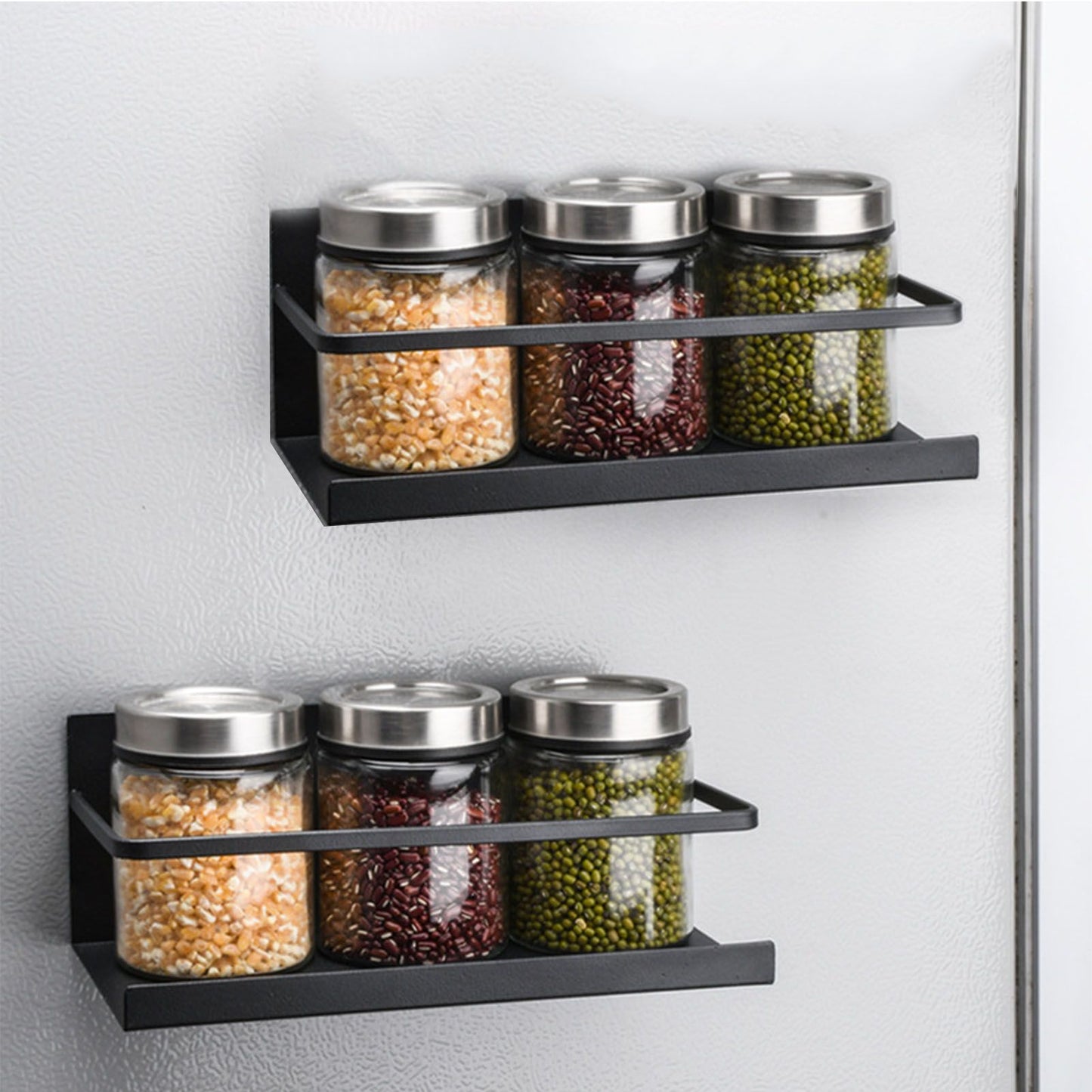 2pcs Magnetic Spice Rack Refrigerator Storage Rack Multi Function Kitchen Storage Shelves Rack Black V1294-YM0512-3118220281911